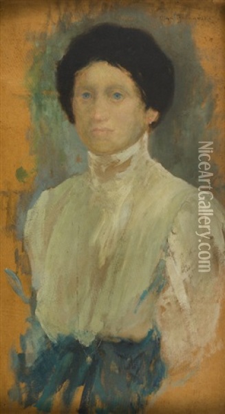 Portrait Of Woman In White Blouse Oil Painting - Olga Boznanska