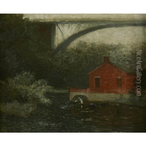 Rowing Scene At Panther Hollow, Pittsburgh Oil Painting - Aaron Harry Gorson