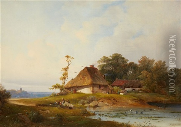 Landscape With A Farm Oil Painting - Carl Hilgers
