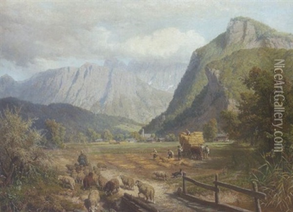 Getreideernte Bei Flintsbach Oil Painting - Carl Jutz the Elder