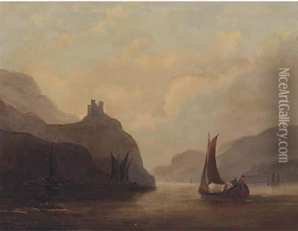 Vessels On A Tranquil Estuary Oil Painting - John Wilson Carmichael