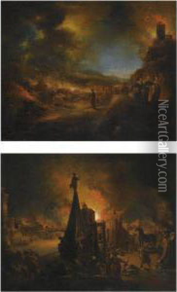 The Destruction Of Sodom Oil Painting - Johann Georg Trautmann