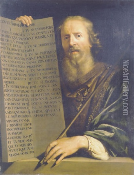 Moses Holding The Ten Commandments Oil Painting - Philippe de Champaigne