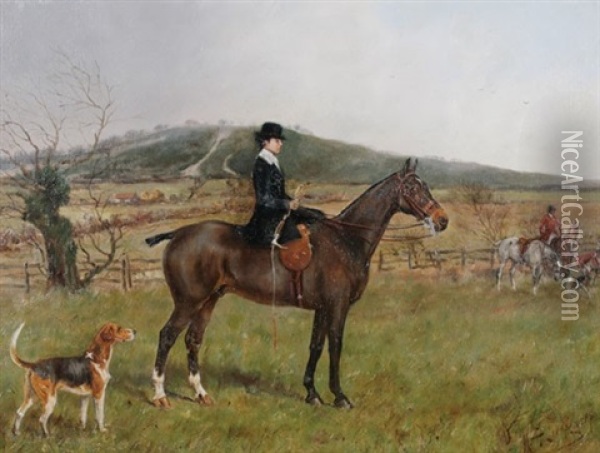 Lady On Horseback, Mrs R. Burn On Sparklet Oil Painting - Henry Frederick Lucas Lucas