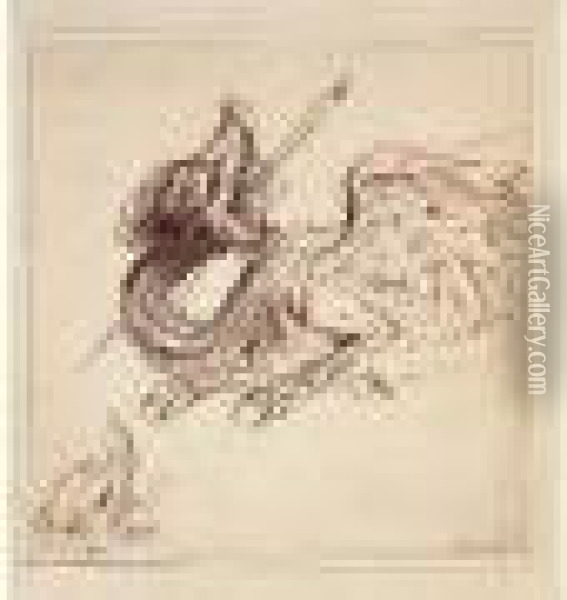 Etude De Dragon Transperce Par Une Lance Oil Painting - Salvator Rosa