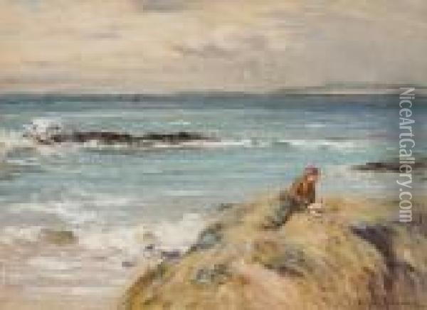 A Boy And His Dog On The Shore Oil Painting - Joseph Henderson