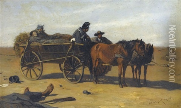 Soldaten Auf Pferdewagen Nach Der Schlacht Oil Painting - August Xaver Carl von Pettenkofen
