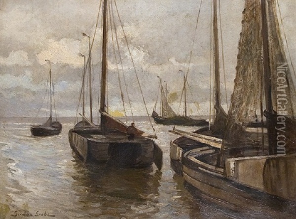 Fishing Boats Departing Oil Painting - German Grobe