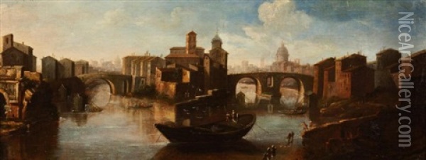 Capriccio Of The Rome And The Tiber Oil Painting - Gaspar van Wittel