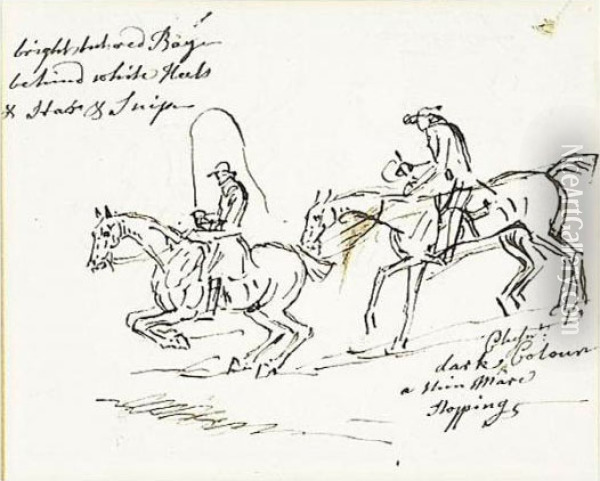 Studies Of Horses And Riders: A Double-sided Drawing Oil Painting - James Seymour
