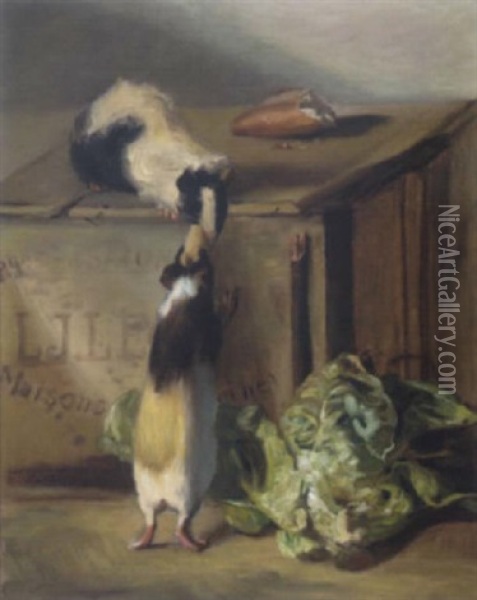 Geschaftige Meerschweinchen Oil Painting - Adolf Pirsch