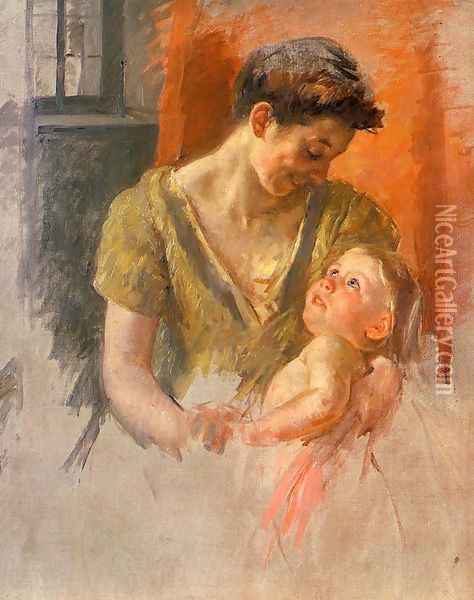 Mother And Child Smiling At Each Other Oil Painting - Mary Cassatt