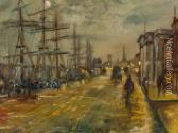 Moonlit Harbour Scene Oil Painting - Walter Meegan