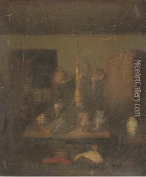 Game In A Larder (+ A Hare With Other Game; Pair) Oil Painting - Benjamin Blake