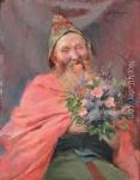 Le Vieux Moine Au Bouquet De Fleurs Oil Painting - Georges Antoine Rochegrosse
