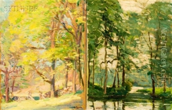 Spring Landscape (+ Another; 2 Works) Oil Painting - Robert Henry Logan