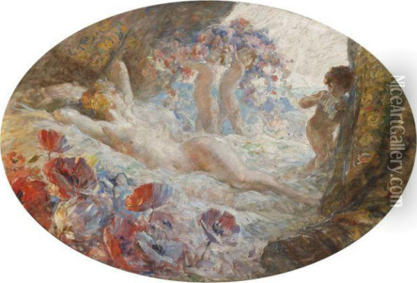 Allegorie Du Sommeil : Nymphe Endormie Et Faune Oil Painting - Antoine Calbet