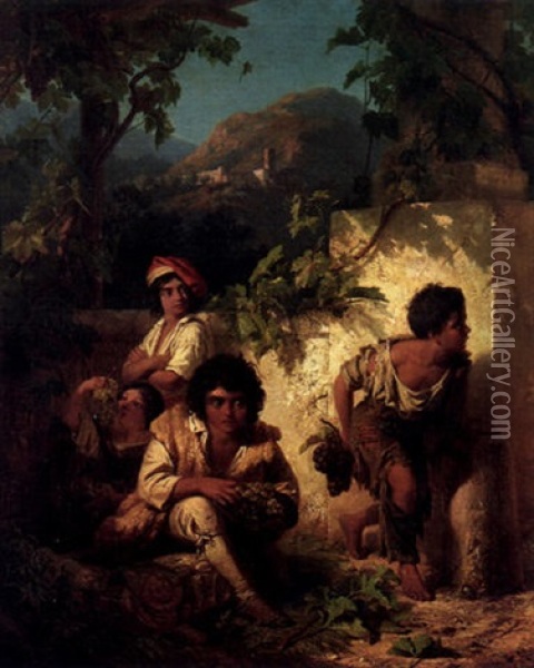 Stealing From The Grape Harvest Oil Painting - Edmund Louis Wodick
