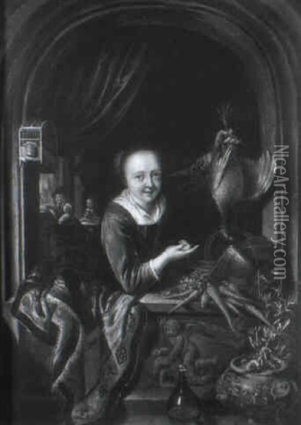 A Kitchen Maid In A Casement Oil Painting - Gerrit Dou