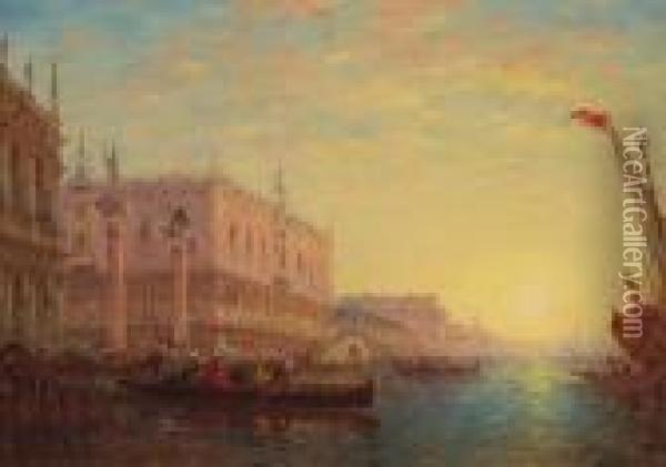 A View Of The Grand Canal, Venice Oil Painting - Charles Clement Calderon