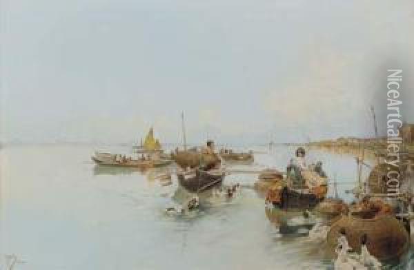 In The Venetian Lagoon Oil Painting - Raffaele Mainella