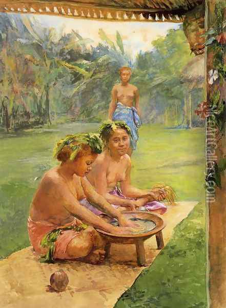 Young Girls Preparing Kava Oil Painting - John La Farge