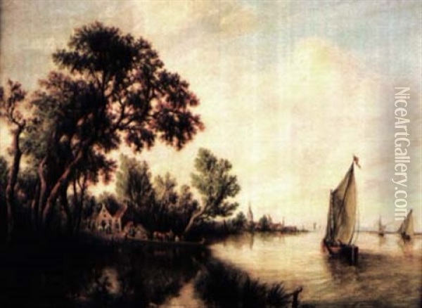 Voilier Pres D'un Village Oil Painting - Salomon van Ruysdael