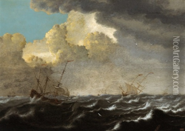 Schiffe Im Seesturm Oil Painting - Abraham van Beyeren