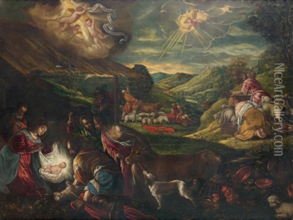 L'adoration Des Bergers Oil Painting - Jacopo dal Ponte Bassano