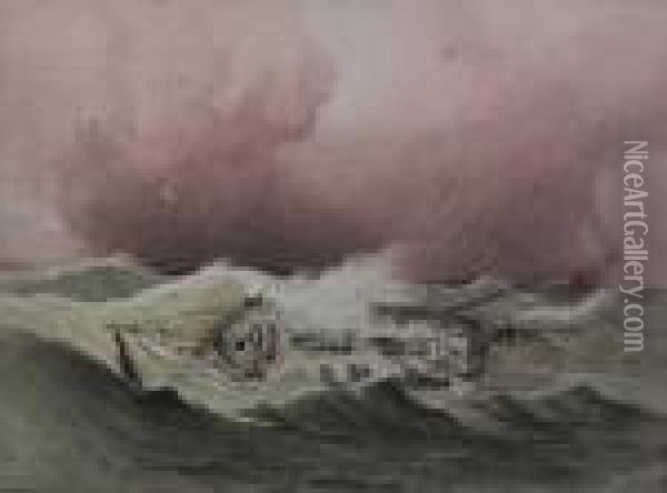 Shipwreckedsailing Ship In Stormy Seas Oil Painting - Anthony Vandyke Copley Fielding