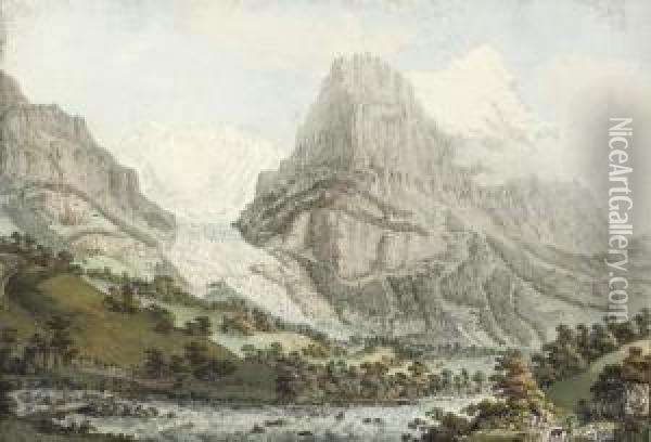 Le Glacier Inferieur Du Grindelwald & Le Mont Eiger Oil Painting - Gabriel I Lory