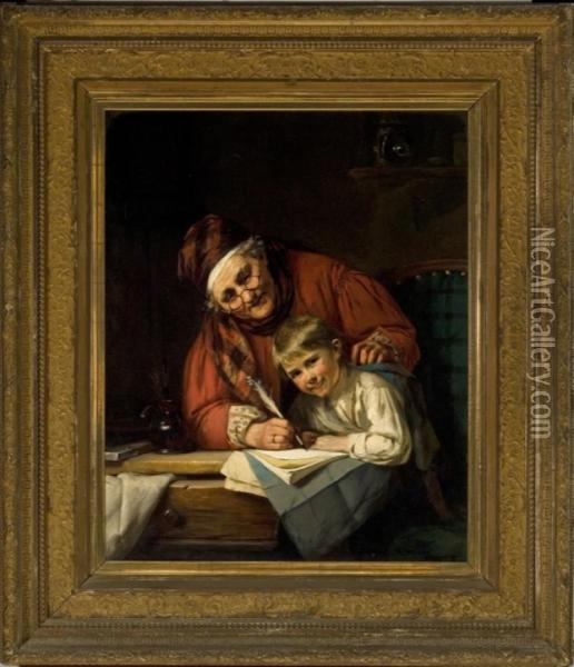 The Lesson Oil Painting - August Muller