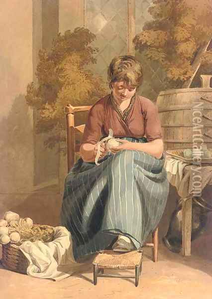 A girl peeling turnips Oil Painting - Joshua Cristall