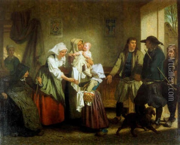 The Grandparents' Visit Oil Painting - Hugues Merle