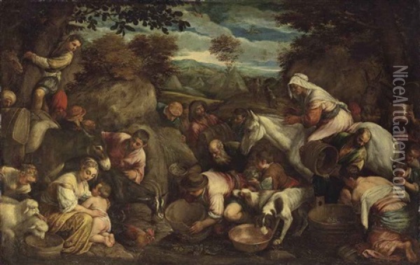 The Israelites Gathering Water From The Rock Oil Painting - Jacopo dal Ponte Bassano
