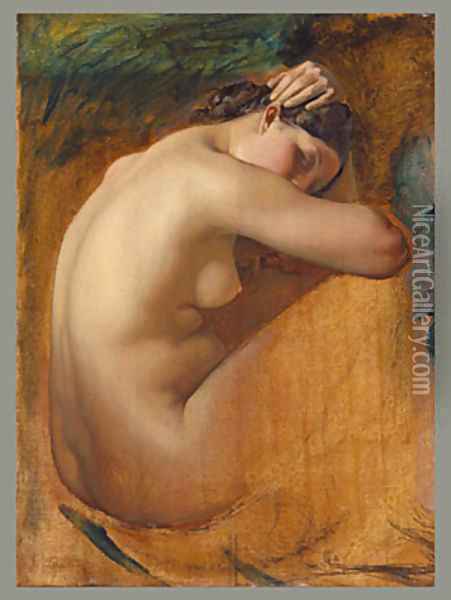 Study of a Female Nude 1840 Oil Painting - Henri (Karl Ernest Rudolf Heinrich Salem) Lehmann