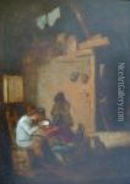Peasants In An Interior Oil Painting - Anthonie Victoryns