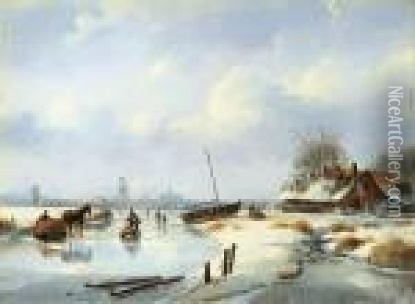 Winterliche Flusslandschaft Oil Painting - Nicholas Jan Roosenboom