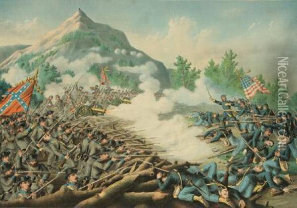 Civil War Battle Scenes Oil Painting - Kurz & Allison