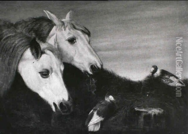 To Heste Og Et Par Fugle Oil Painting - George Armfield