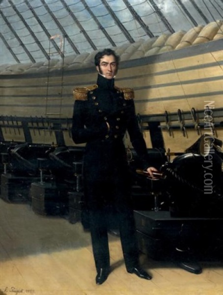 Portrait Luc Francois Gardye De La C., Officier De Vaisseau Oil Painting - Edouard Henri Theophile Pingret