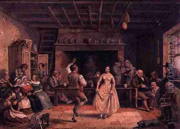 Dance in Farmhouse Kitchen Oil Painting - R. Poate