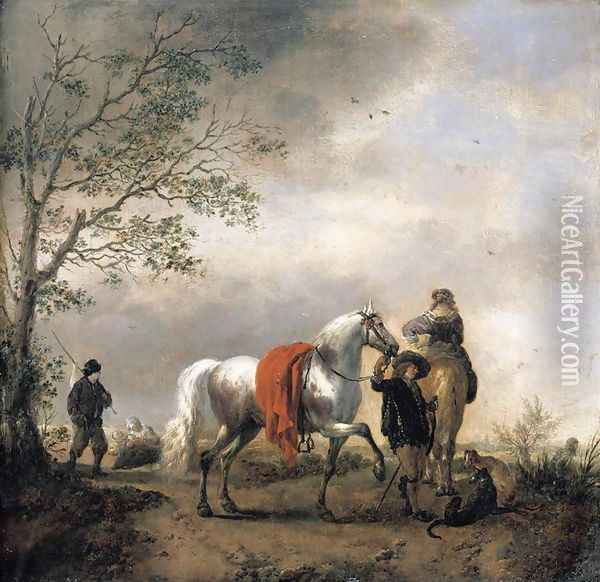 Cavalier Holding A Dappled Grey Horse Oil Painting - Philips Wouwerman