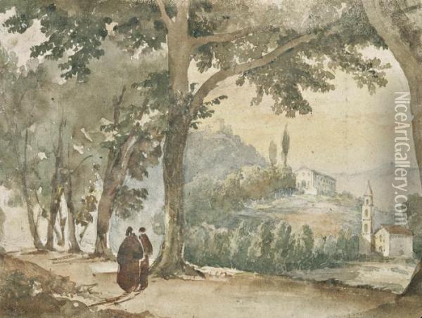 Capucins Se Promenant A Isola Oil Painting - Francois-Marius Granet