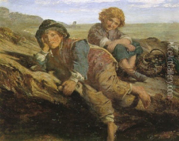 Children Climbing Rocks By The Sea Oil Painting - James Clarke Hook