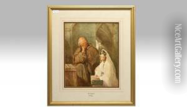 The Confessiona Oil Painting - Joseph H. Barnes