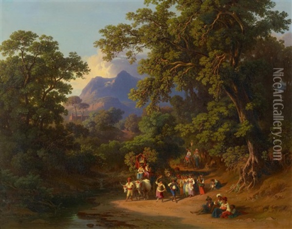 Hochzeitszug Italienischer Landleute Oil Painting - Johann Jakob Frey