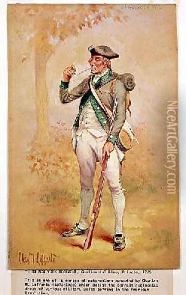 Uniform of a Private of the Continental Line in the 3rd New York Regiment in 1775 Oil Painting - Charles MacKubin Lefferts