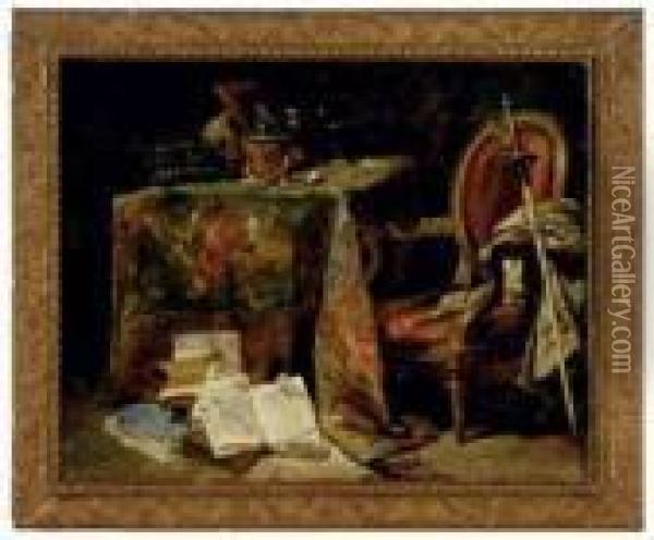 A Corner In The Studio Oil Painting - Ferdinand Victor Leon Roybet