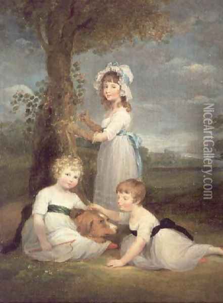 The Earl of Lincoln, Lady Anna Maria and Lady Charlotte Pelham Clinton, the Children of the 4th Duke of Newcastle Oil Painting - William Collins